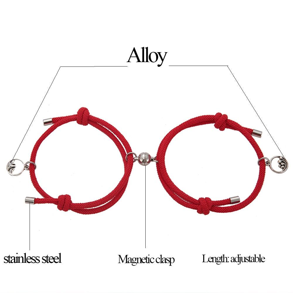 Lot de 2 bracelets magnétiques en alliage pour couple, avec boule d'attraction créative en acier inoxydable, bracelets d'amitié, promesses d'amour éternel, cadeaux de bijoux pour petit ami, petite amie, meilleur(e) ami(e)