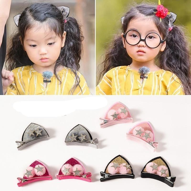 2 pièces/ensemble pinces à cheveux mignonnes pour filles, paillettes arc-en-ciel, fleurs en feutre, épingles à cheveux, oreilles de chat, barrettes en forme de lapin, accessoires pour cheveux pour enfants, pour fêtes d'Halloween, cosplay pour filles