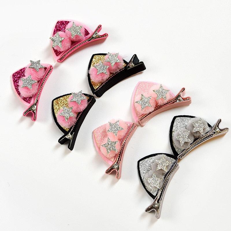 2 pièces/ensemble pinces à cheveux mignonnes pour filles, paillettes arc-en-ciel, fleurs en feutre, épingles à cheveux, oreilles de chat, barrettes en forme de lapin, accessoires pour cheveux pour enfants, pour fêtes d'Halloween, cosplay pour filles