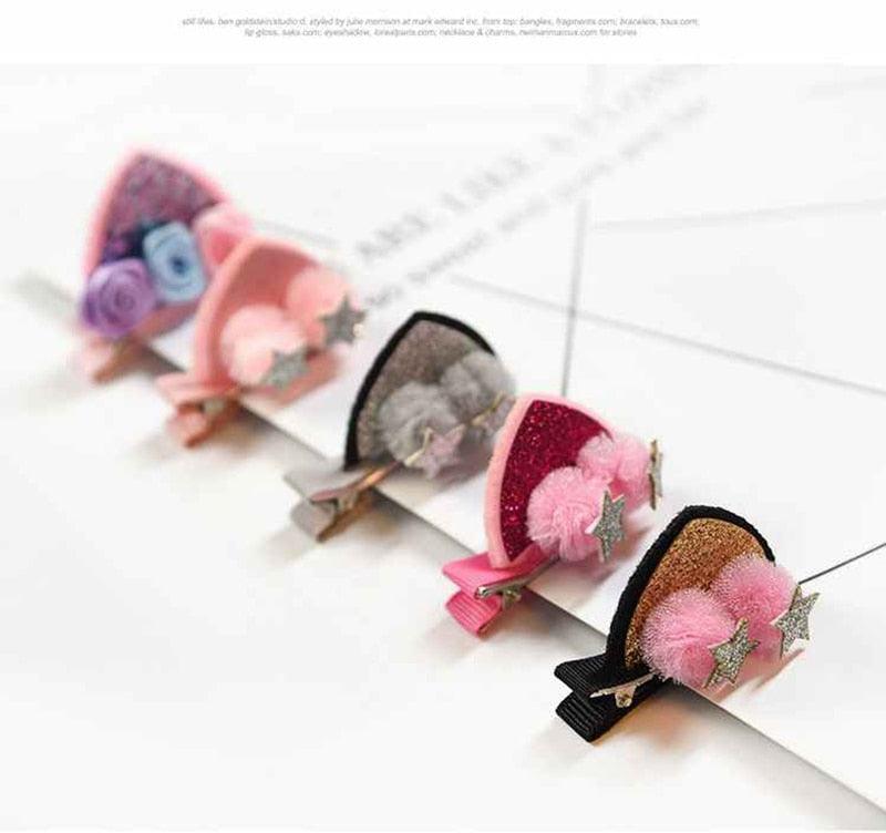 2 pièces/ensemble pinces à cheveux mignonnes pour filles, paillettes arc-en-ciel, fleurs en feutre, épingles à cheveux, oreilles de chat, barrettes en forme de lapin, accessoires pour cheveux pour enfants, pour fêtes d'Halloween, cosplay pour filles