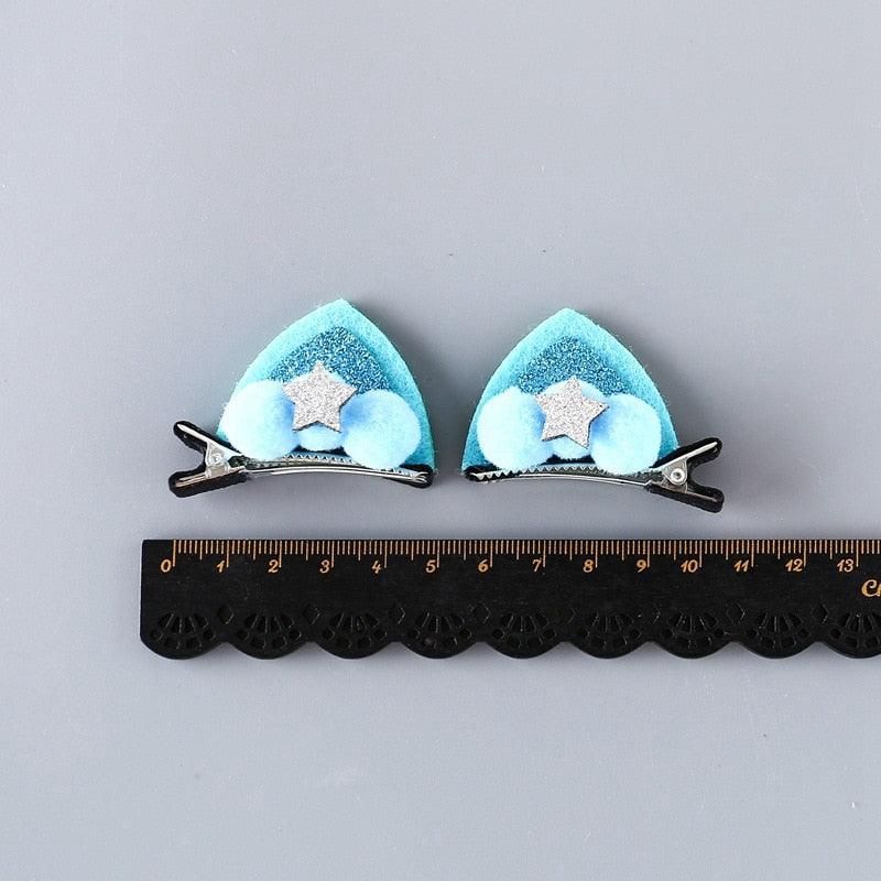 2 pièces/ensemble pinces à cheveux mignonnes pour filles, paillettes arc-en-ciel, fleurs en feutre, épingles à cheveux, oreilles de chat, barrettes en forme de lapin, accessoires pour cheveux pour enfants, pour fêtes d'Halloween, cosplay pour filles