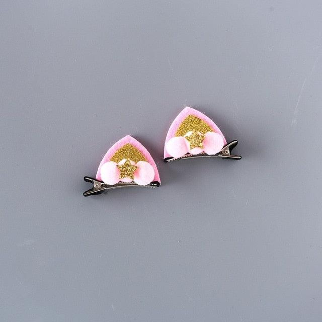 2 pièces/ensemble pinces à cheveux mignonnes pour filles, paillettes arc-en-ciel, fleurs en feutre, épingles à cheveux, oreilles de chat, barrettes en forme de lapin, accessoires pour cheveux pour enfants, pour fêtes d'Halloween, cosplay pour filles