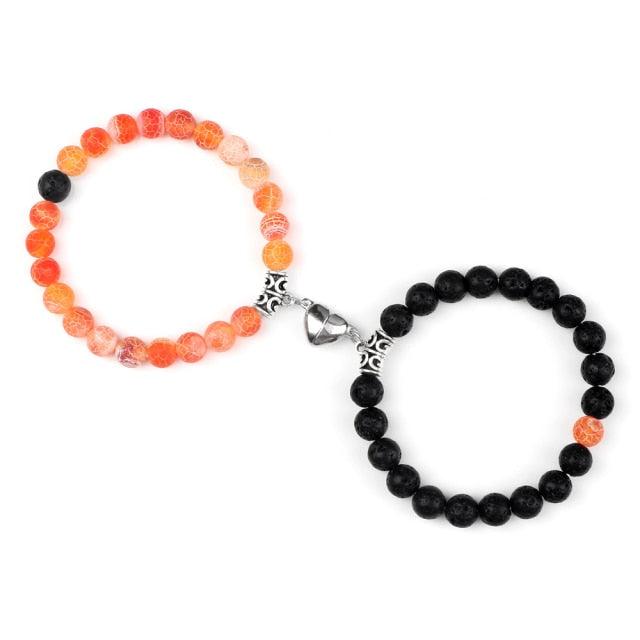 2 Pièces/Ensemble Bracelet Magnétique en Forme de Cœur pour Couples, Bijou Significant en Pierre Naturelle, Bracelet Élastique de Thérapie par Champ Magnétique pour Couples, Bracelets en Pierre Mate pour Femme, Idéal pour Petite Amie