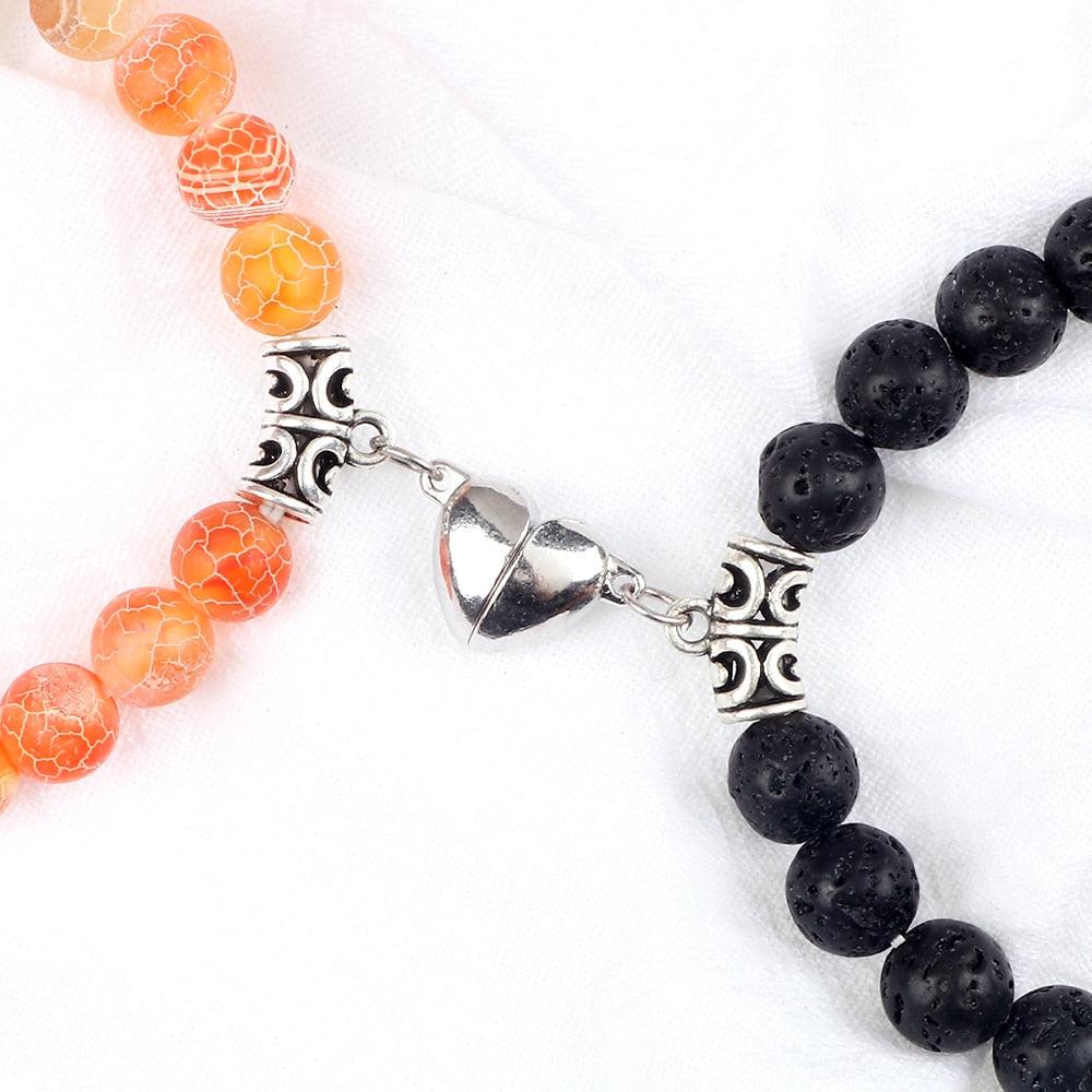 2 Pièces/Ensemble Bracelet Magnétique en Forme de Cœur pour Couples, Bijou Significant en Pierre Naturelle, Bracelet Élastique de Thérapie par Champ Magnétique pour Couples, Bracelets en Pierre Mate pour Femme, Idéal pour Petite Amie