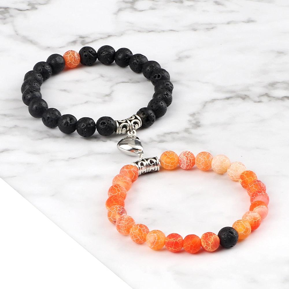 2 Pièces/Ensemble Bracelet Magnétique en Forme de Cœur pour Couples, Bijou Significant en Pierre Naturelle, Bracelet Élastique de Thérapie par Champ Magnétique pour Couples, Bracelets en Pierre Mate pour Femme, Idéal pour Petite Amie