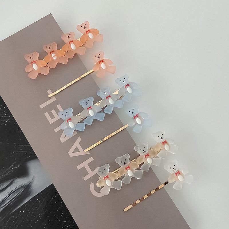 Lot de 2 barrettes à cheveux pour filles, motif ourson, couleur bonbon, accessoires de mode, pinces à cheveux douces, épingles latérales, bandeau, pour femmes