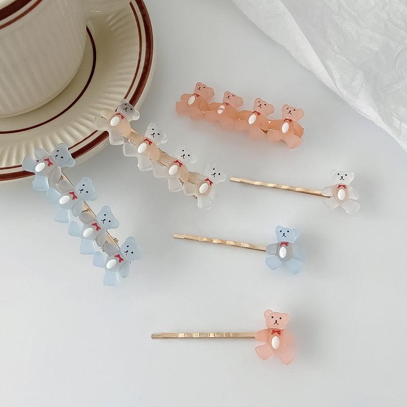 Lot de 2 barrettes à cheveux pour filles, motif ourson, couleur bonbon, accessoires de mode, pinces à cheveux douces, épingles latérales, bandeau, pour femmes