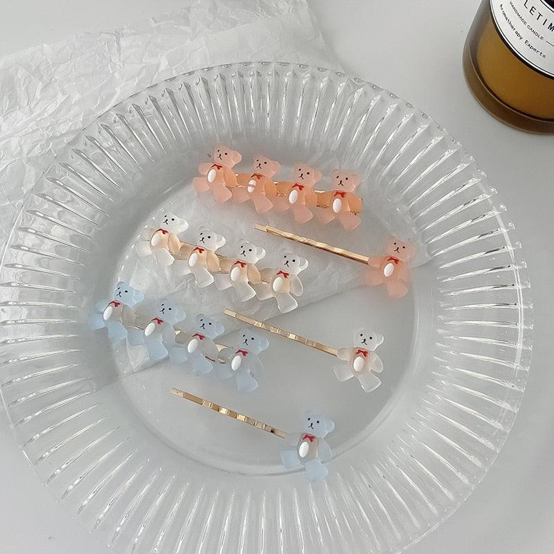 Lot de 2 barrettes à cheveux pour filles, motif ourson, couleur bonbon, accessoires de mode, pinces à cheveux douces, épingles latérales, bandeau, pour femmes