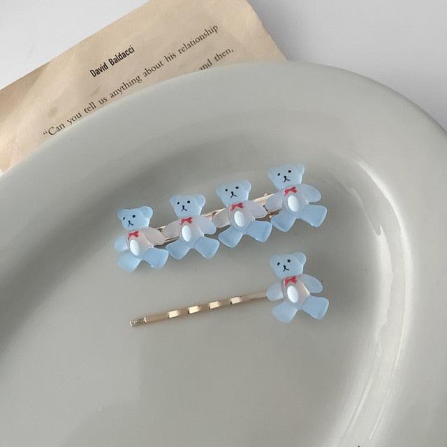 Lot de 2 barrettes à cheveux pour filles, motif ourson, couleur bonbon, accessoires de mode, pinces à cheveux douces, épingles latérales, bandeau, pour femmes