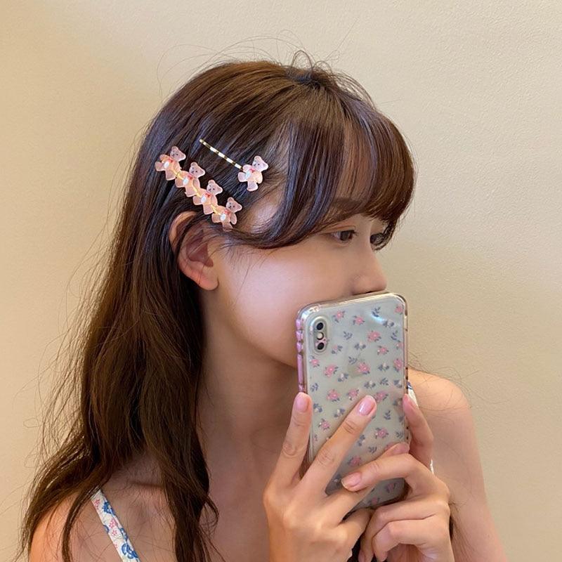 Lot de 2 barrettes à cheveux pour filles, motif ourson, couleur bonbon, accessoires de mode, pinces à cheveux douces, épingles latérales, bandeau, pour femmes