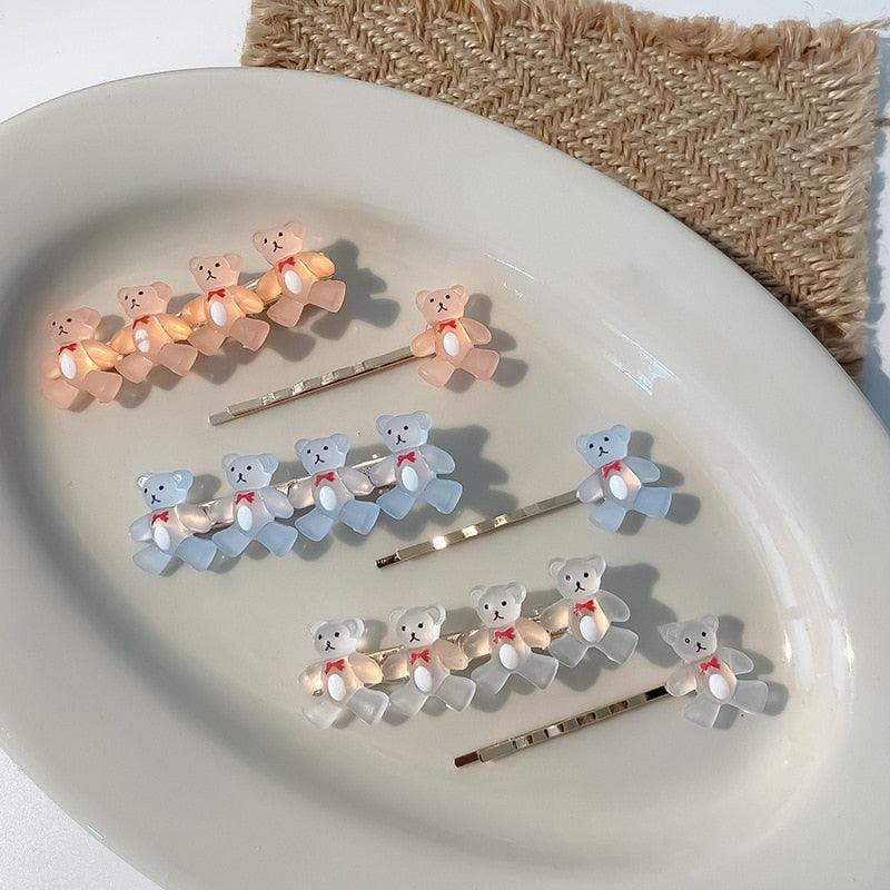 Lot de 2 barrettes à cheveux pour filles, motif ourson, couleur bonbon, accessoires de mode, pinces à cheveux douces, épingles latérales, bandeau, pour femmes