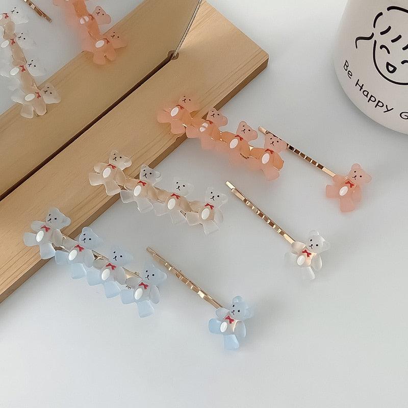 Lot de 2 barrettes à cheveux pour filles, motif ourson, couleur bonbon, accessoires de mode, pinces à cheveux douces, épingles latérales, bandeau, pour femmes