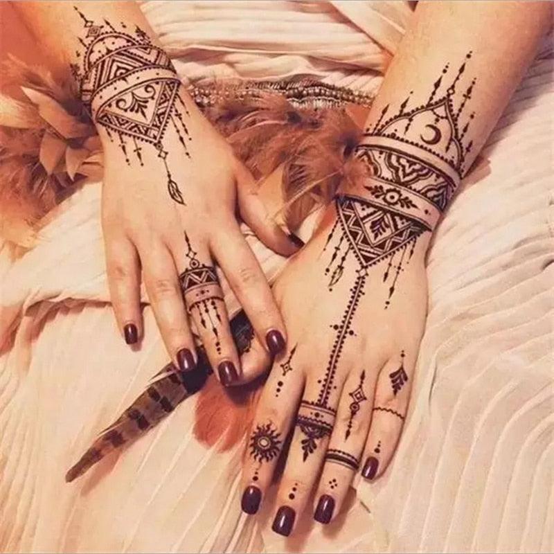 2 Pièces/Set Tatouage Temporaire Femme 25 Modèles Luxe Body Art Tatouage Imperméable Pour Mains Fête De Mariage