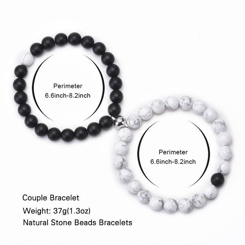 2 Pièces/ensemble Bracelets Magnétiques Couple Blanc Noir Pierre Naturelle Assortie Perles Magnétiques Bracelets Attractifs Amitié Relation Souhaits Cadeau Pour Femmes Hommes Lui Elle Meilleurs Amis