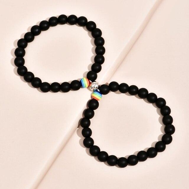 2 Pièces/ensemble Bracelets Magnétiques Couple Blanc Noir Pierre Naturelle Assortie Perles Magnétiques Bracelets Attractifs Amitié Relation Souhaits Cadeau Pour Femmes Hommes Lui Elle Meilleurs Amis