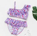 3-16 ans Maillot de bain deux pièces pour filles Motif dessin animé Volants Maillot de bain Bikini Set Épaule unique Tenue de plage Princesse Deux pièces Maillot de bain Maillot de bain enfant Filles Maillot de bain Bikini Set