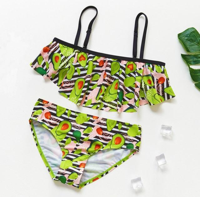 3-16 ans Maillot de bain deux pièces pour filles Motif dessin animé Volants Maillot de bain Bikini Set Épaule unique Tenue de plage Princesse Deux pièces Maillot de bain Maillot de bain enfant Filles Maillot de bain Bikini Set