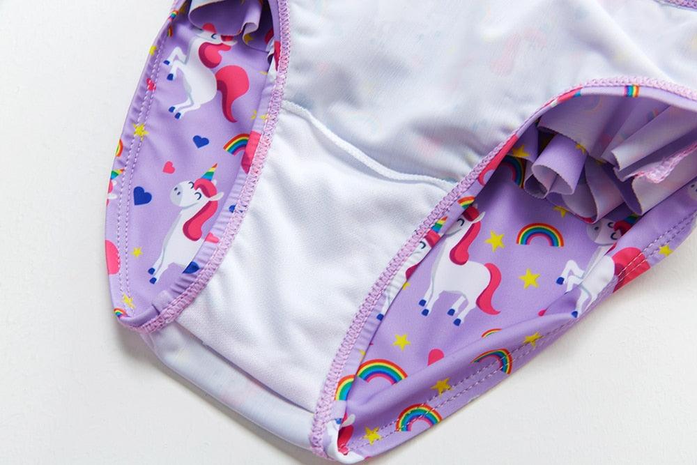 3-16 ans Maillot de bain deux pièces pour filles Motif dessin animé Volants Maillot de bain Bikini Set Épaule unique Tenue de plage Princesse Deux pièces Maillot de bain Maillot de bain enfant Filles Maillot de bain Bikini Set