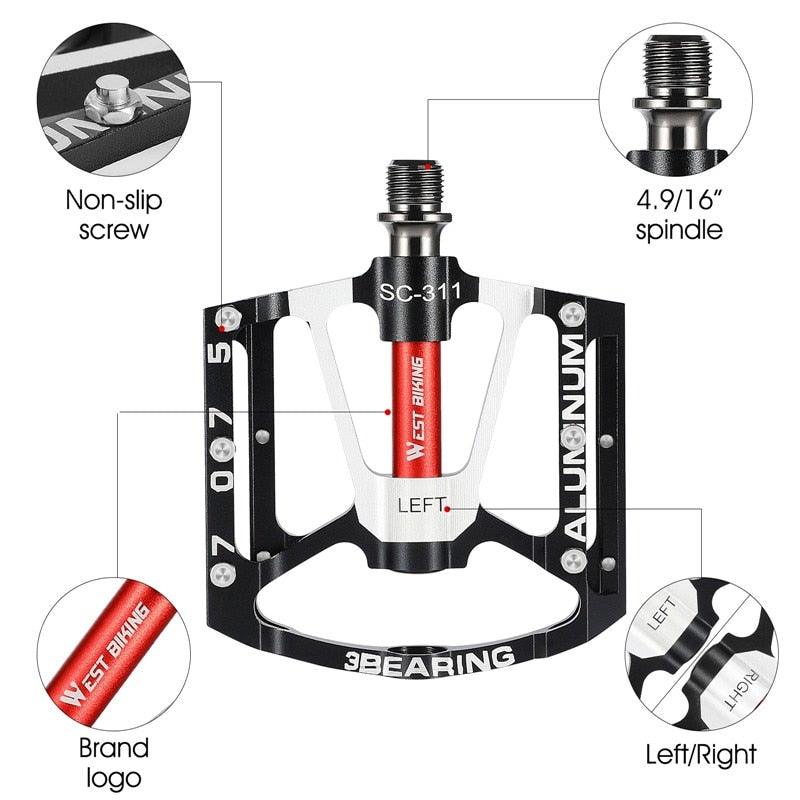 3 roulements Pédales de vélo ultralégères antidérapantes Pédales de route Cyclisme Pédales de vélo à roulement étanche Accessoires Pédales de roulement pour vélo Pédales de vélo légères pour vélos de route