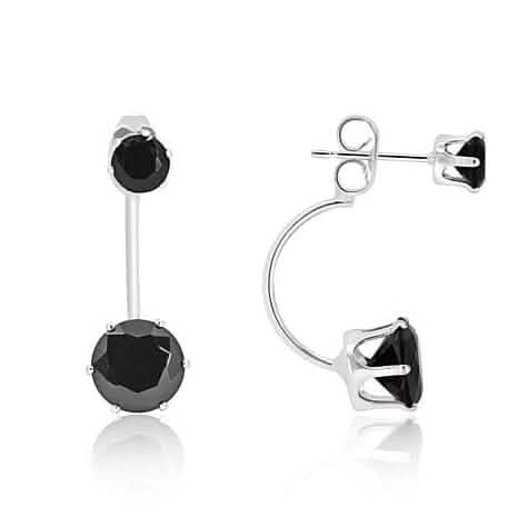 Boucles d'oreilles pendantes puces 3 carats élégantes en argent sterling avec éléments ronds noirs