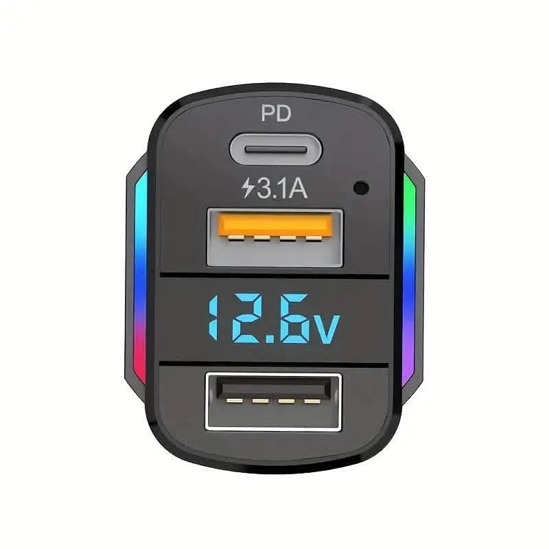 Chargeur de voiture rapide USB PD 65W 3-en-1 à 3 ports
