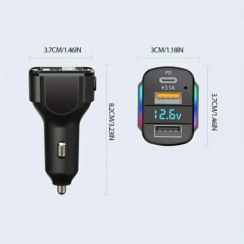 Chargeur de voiture rapide USB PD 65W 3-en-1 à 3 ports