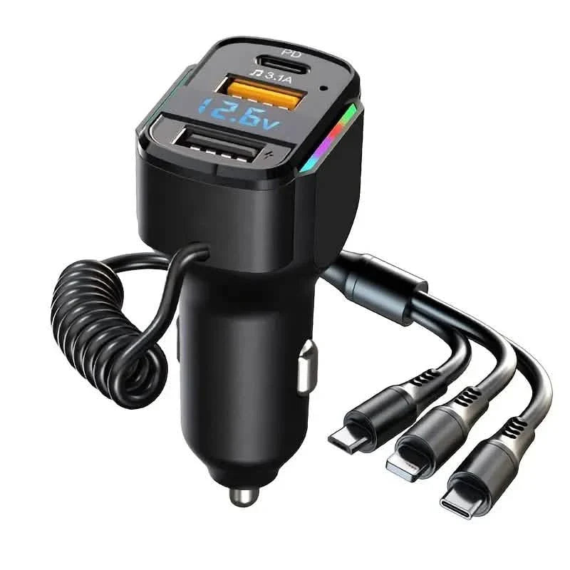 Chargeur de voiture rapide USB PD 65W 3-en-1 à 3 ports