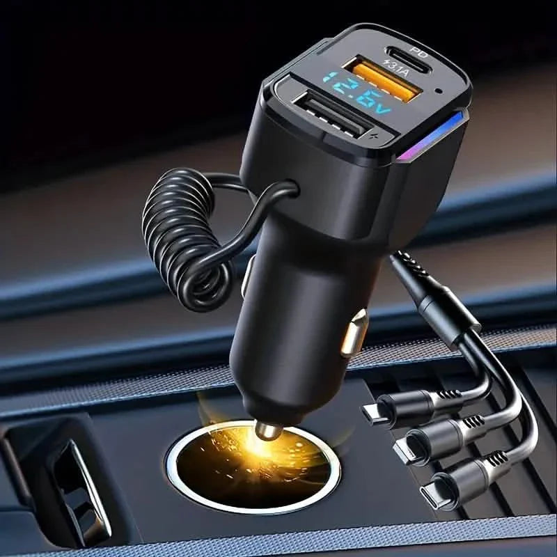 Chargeur de voiture rapide USB PD 65W 3-en-1 à 3 ports