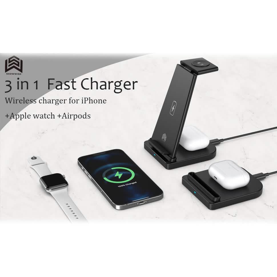 Support de charge rapide sans fil pliable 3-en-1