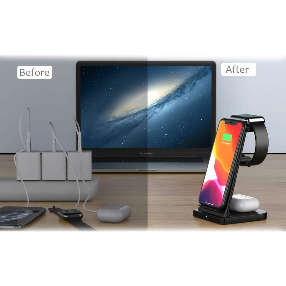 Support de charge rapide sans fil pliable 3-en-1