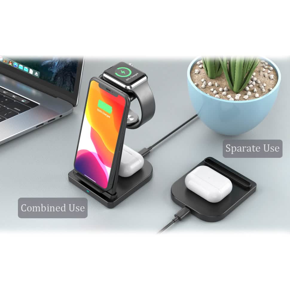 Support de charge rapide sans fil pliable 3-en-1