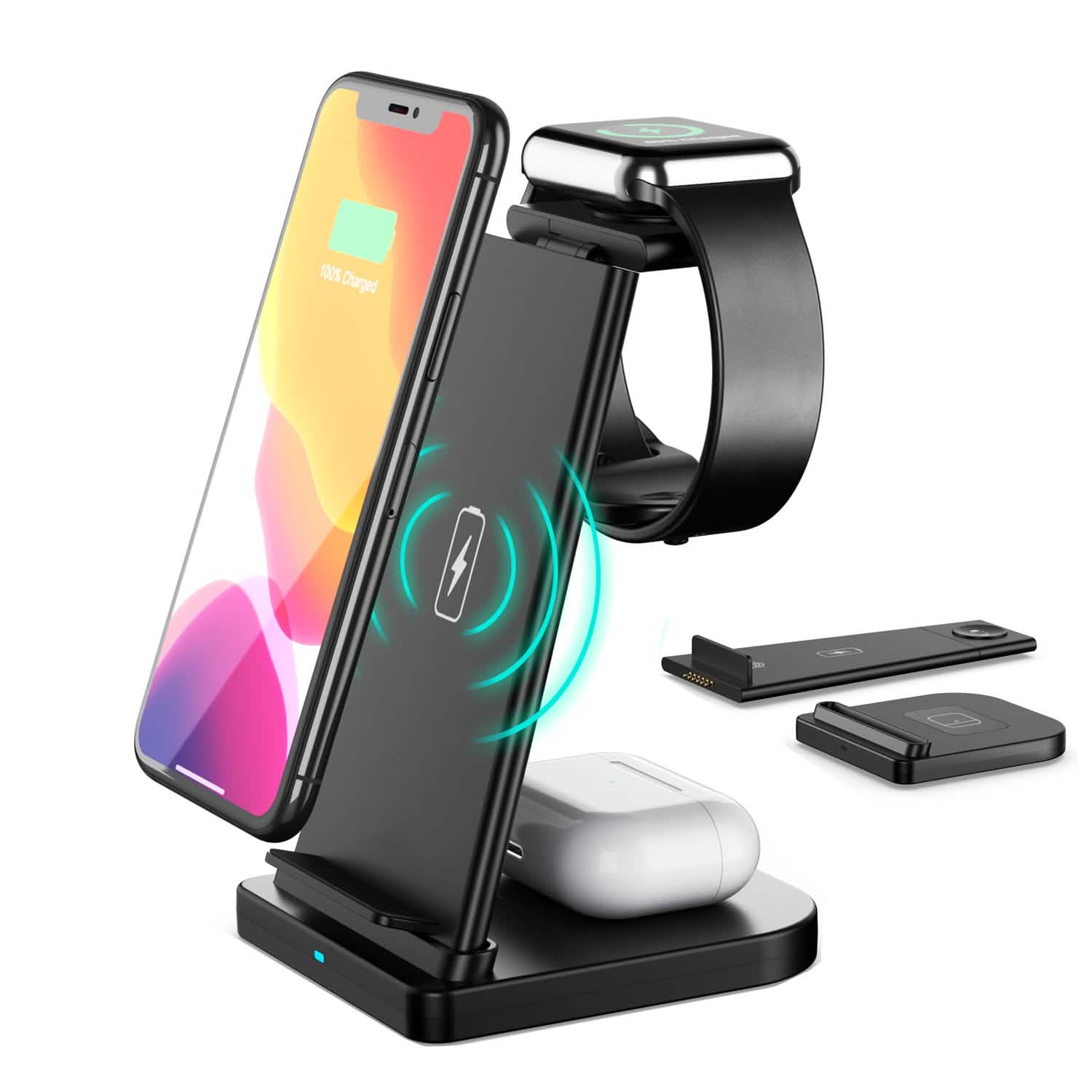 Support de charge rapide sans fil pliable 3-en-1