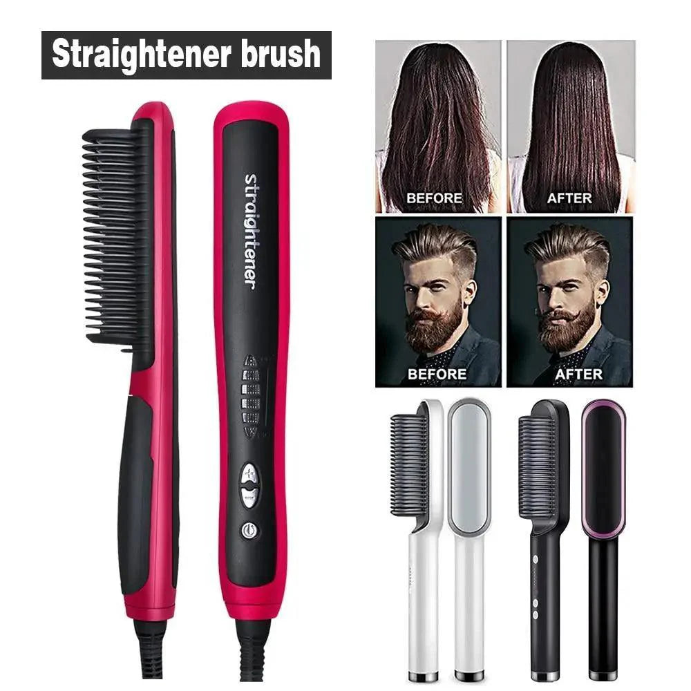 Peigne lissant multifonctionnel 3 en 1, brosse lissante noire et rouge portable, peigne à chauffage rapide pour homme, lisseur de barbe de voyage, cadeau parfait pour les adultes.