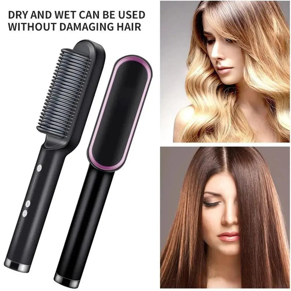 Peigne lissant multifonctionnel 3 en 1, brosse lissante noire et rouge portable, peigne à chauffage rapide pour homme, lisseur de barbe de voyage, cadeau parfait pour les adultes.