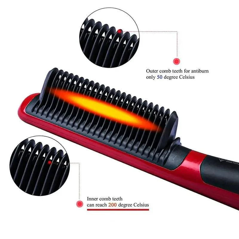 Peigne lissant multifonctionnel 3 en 1, brosse lissante noire et rouge portable, peigne à chauffage rapide pour homme, lisseur de barbe de voyage, cadeau parfait pour les adultes.