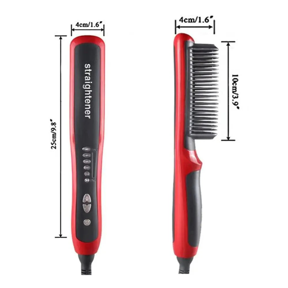 Peigne lissant multifonctionnel 3 en 1, brosse lissante noire et rouge portable, peigne à chauffage rapide pour homme, lisseur de barbe de voyage, cadeau parfait pour les adultes.