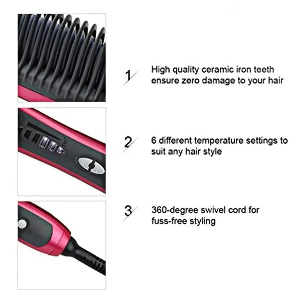 Peigne lissant multifonctionnel 3 en 1, brosse lissante noire et rouge portable, peigne à chauffage rapide pour homme, lisseur de barbe de voyage, cadeau parfait pour les adultes.