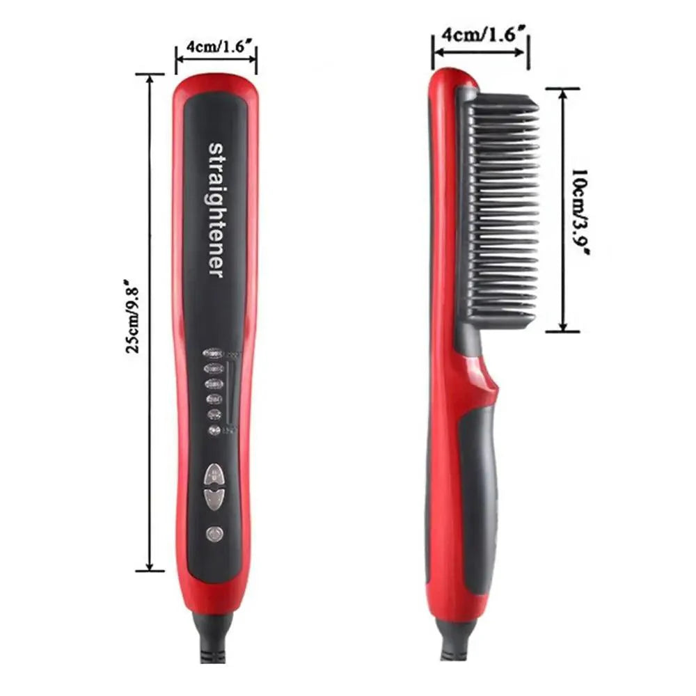 Peigne lissant multifonctionnel 3 en 1, brosse lissante noire et rouge portable, peigne à chauffage rapide pour homme, lisseur de barbe de voyage, cadeau parfait pour les adultes.