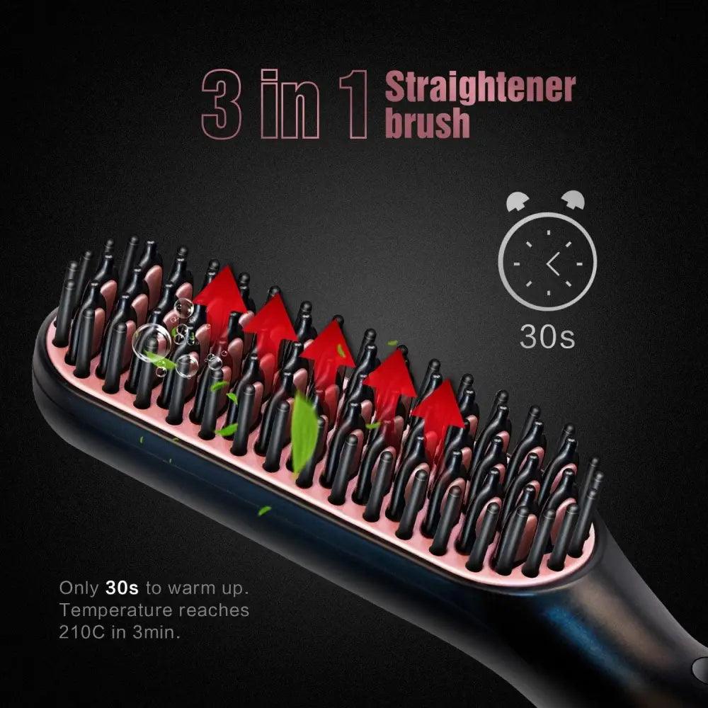 Peigne lissant multifonctionnel 3 en 1, brosse lissante noire et rouge portable, peigne à chauffage rapide pour homme, lisseur de barbe de voyage, cadeau parfait pour les adultes.