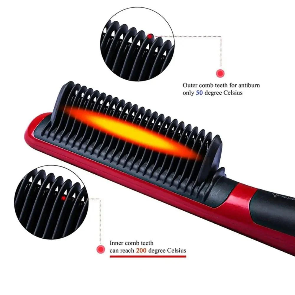 Peigne lissant multifonctionnel 3 en 1, brosse lissante noire et rouge portable, peigne à chauffage rapide pour homme, lisseur de barbe de voyage, cadeau parfait pour les adultes.