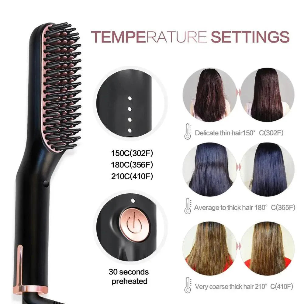 Peigne lissant multifonctionnel 3 en 1, brosse lissante noire et rouge portable, peigne à chauffage rapide pour homme, lisseur de barbe de voyage, cadeau parfait pour les adultes.