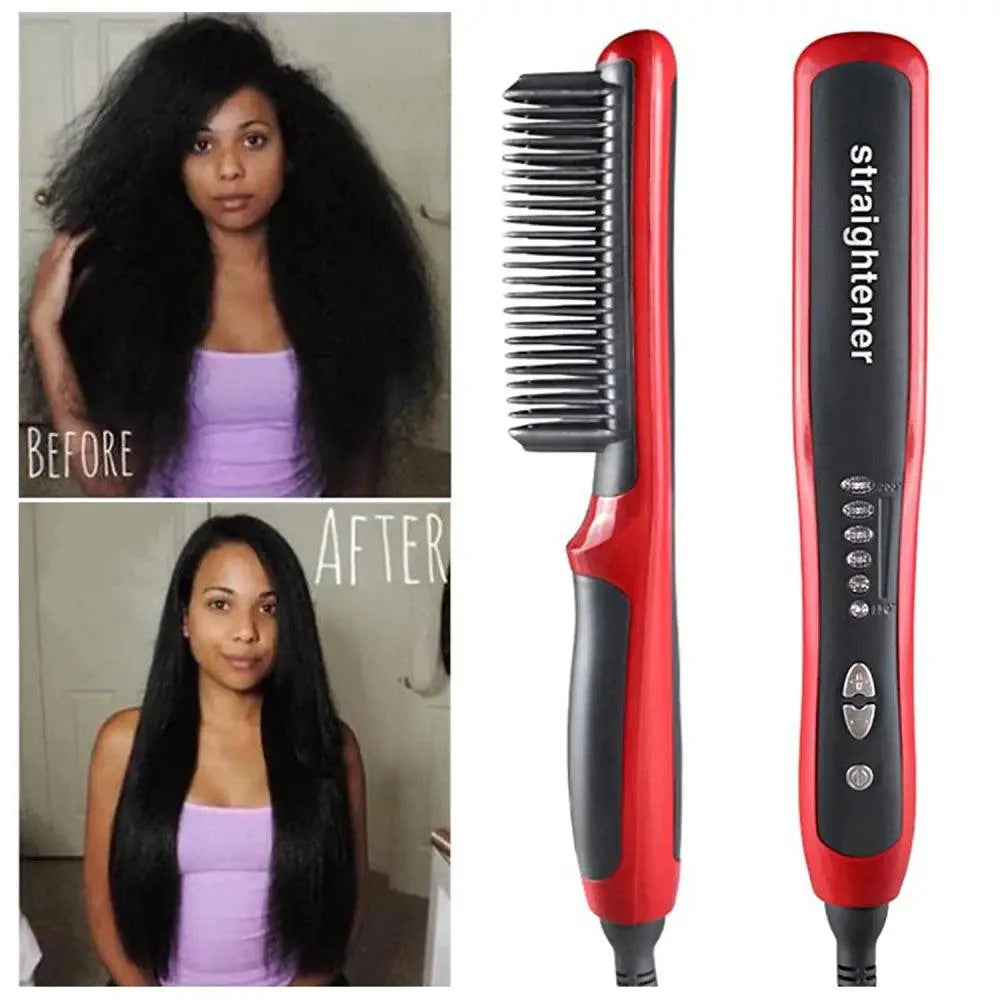 Peigne lissant multifonctionnel 3 en 1, brosse lissante noire et rouge portable, peigne à chauffage rapide pour homme, lisseur de barbe de voyage, cadeau parfait pour les adultes.