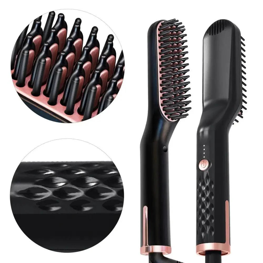 Peigne lissant multifonctionnel 3 en 1, brosse lissante noire et rouge portable, peigne à chauffage rapide pour homme, lisseur de barbe de voyage, cadeau parfait pour les adultes.