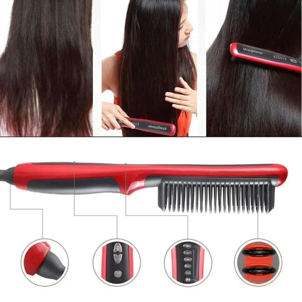 Peigne lissant multifonctionnel 3 en 1, brosse lissante noire et rouge portable, peigne à chauffage rapide pour homme, lisseur de barbe de voyage, cadeau parfait pour les adultes.