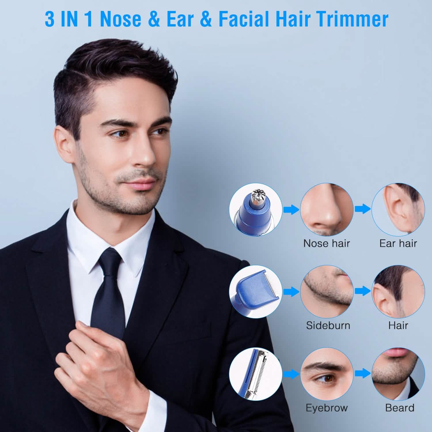 Tondeuse 3-en-1 nez, sourcils et barbe