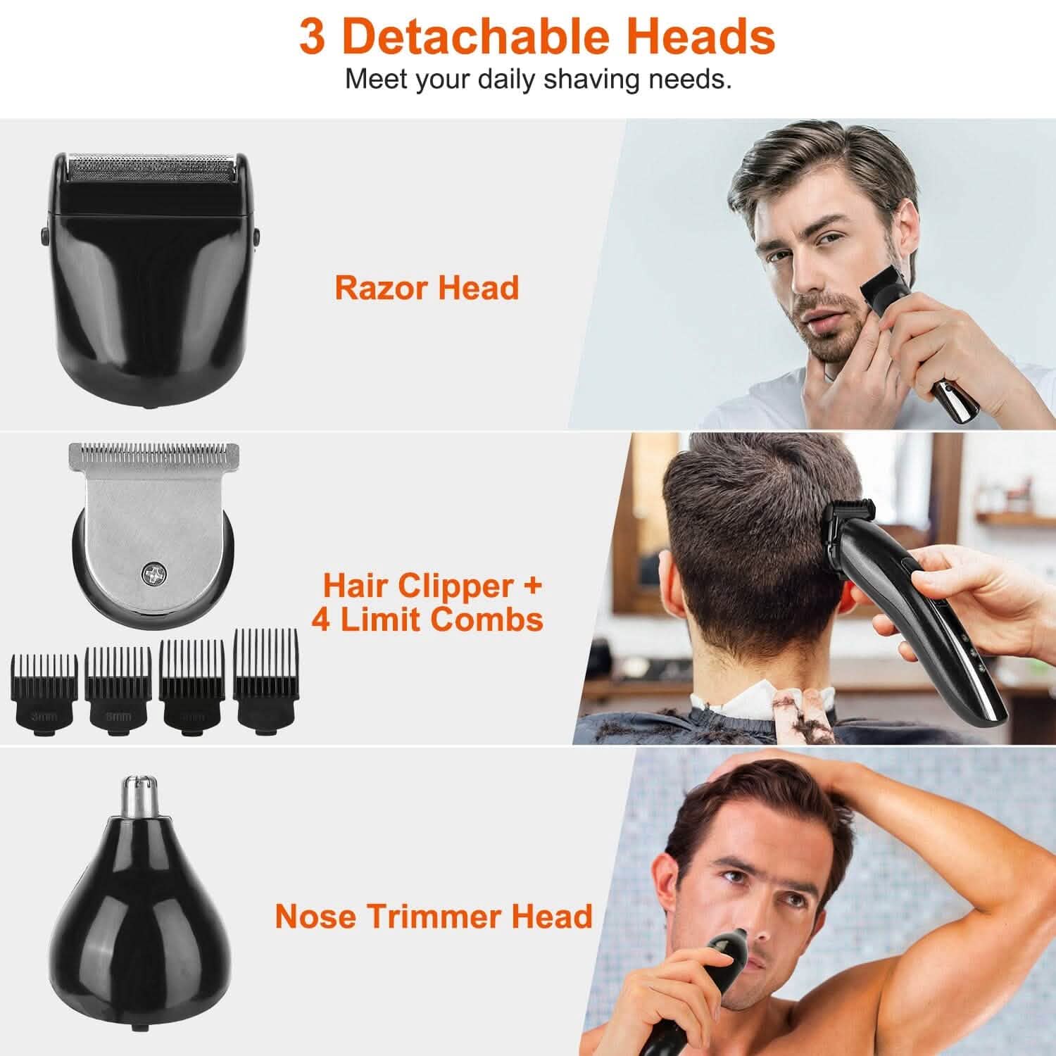 Tondeuse à Cheveux Rechargeable 3-en-1 sans Fil Rasoir