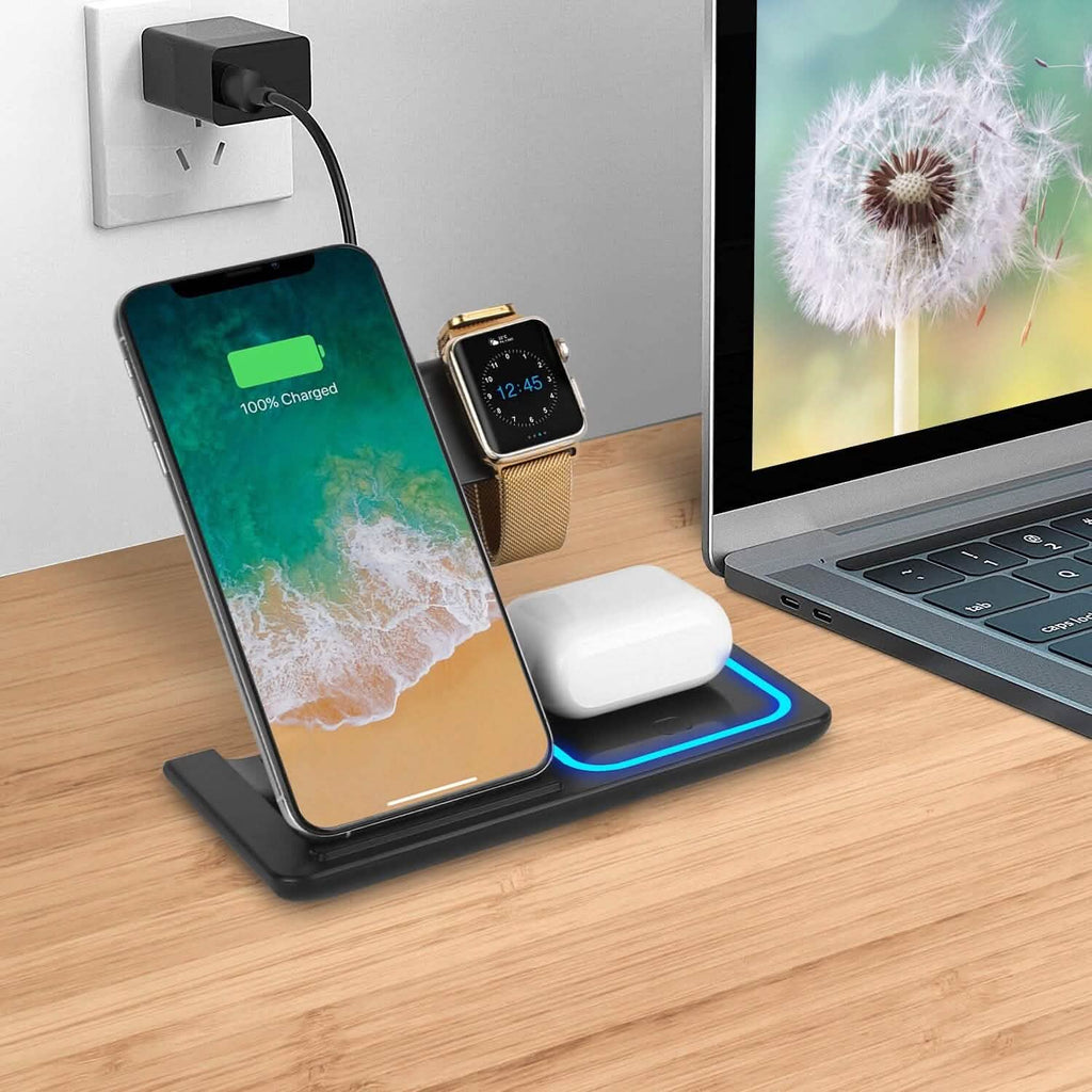 Station de recharge rapide sans fil pliable 3-en-1