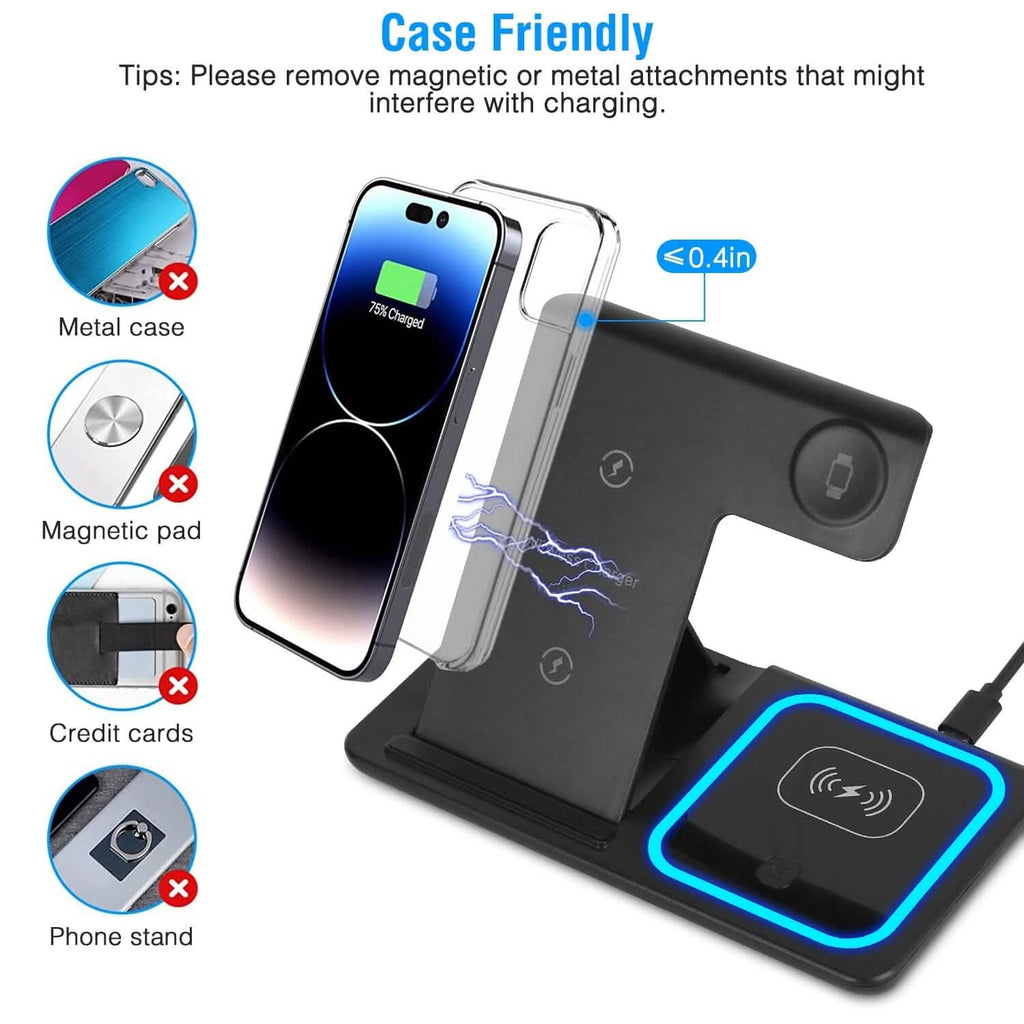 Station de recharge rapide sans fil pliable 3-en-1