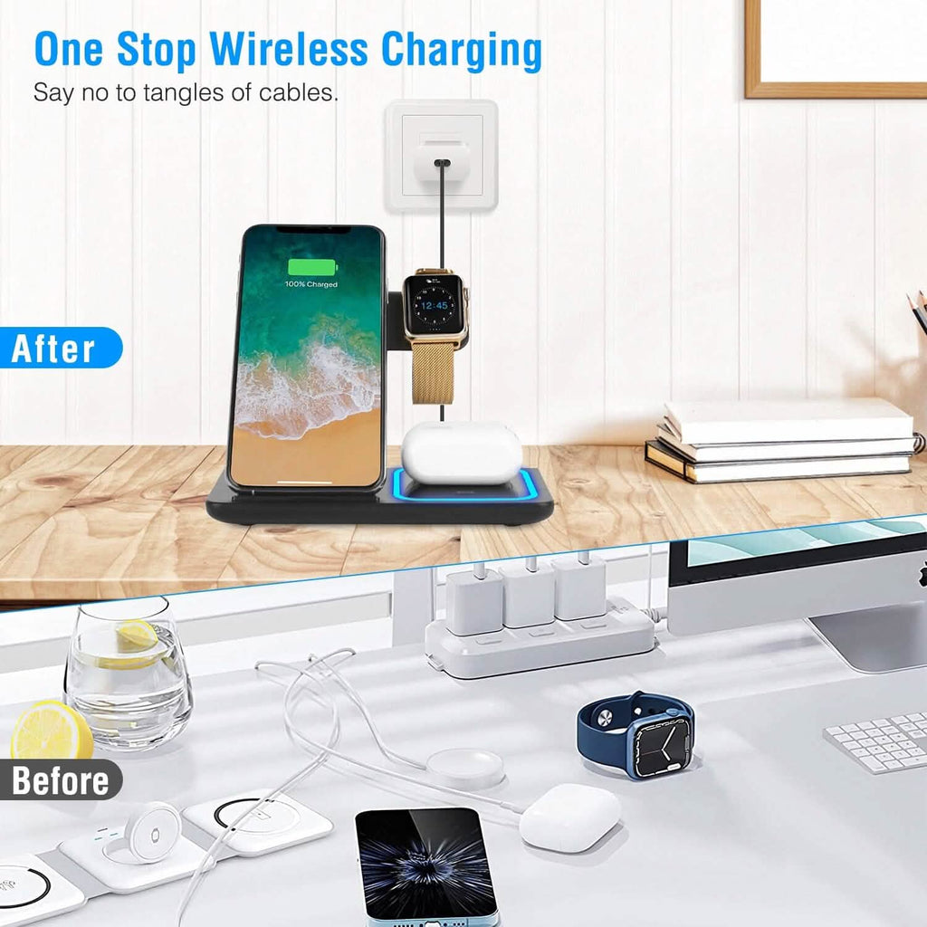 Station de recharge rapide sans fil pliable 3-en-1