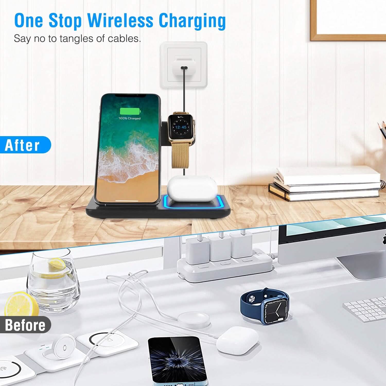 Station de recharge rapide sans fil pliable 3-en-1